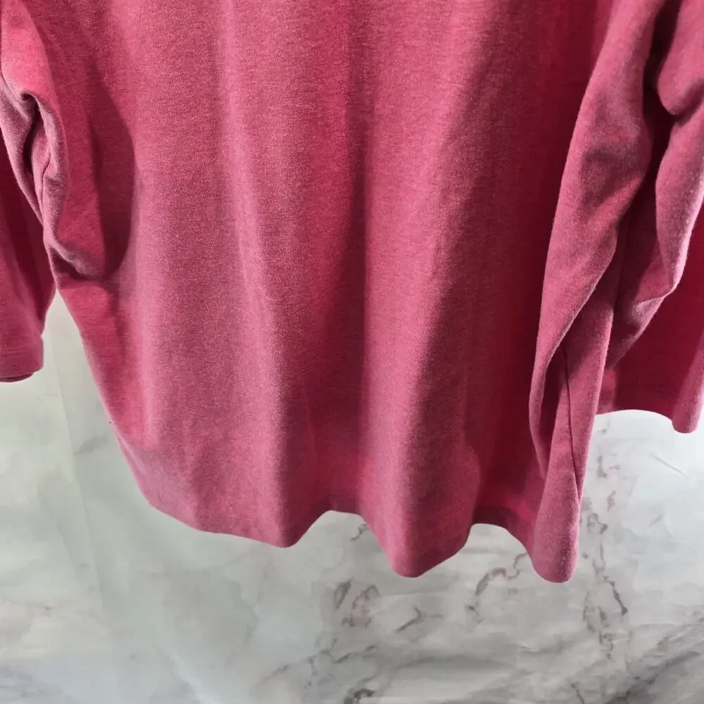 LL Bean Shirt Womens XL Petite P Pink Three Quarter Sleeve V Neck